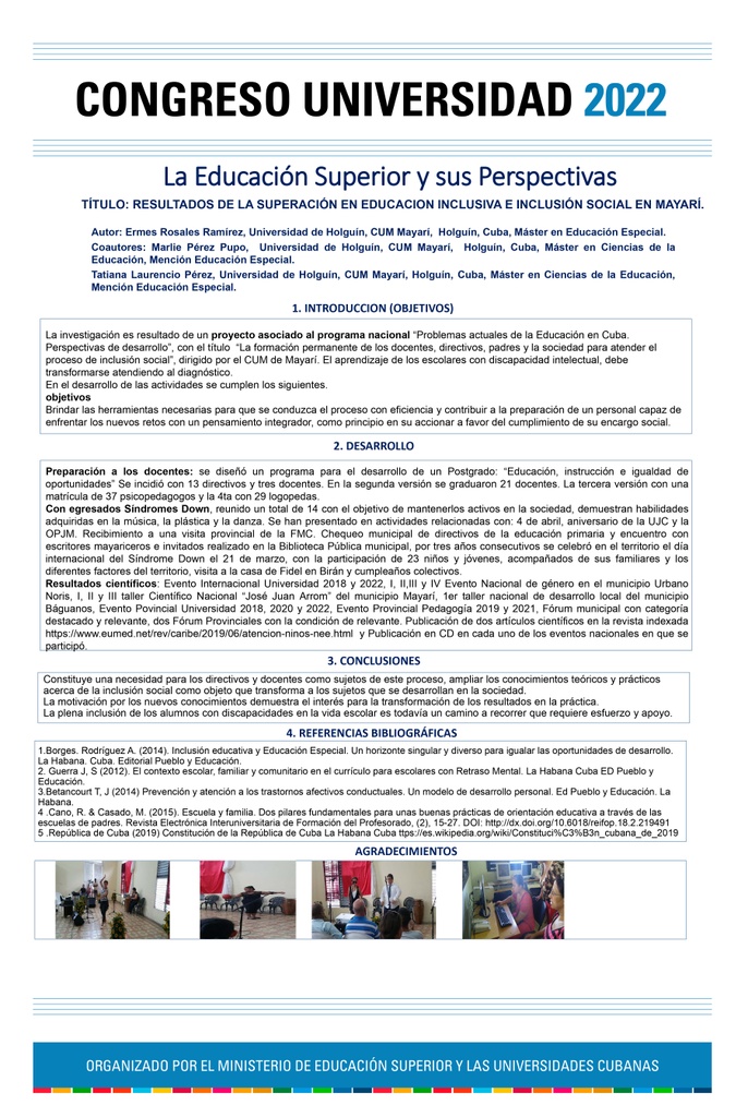 RESULTS OF EXCEEDING IN INCLUSIVE EDUCATION AND SOCIAL INCLUSION IN MAYARÍ