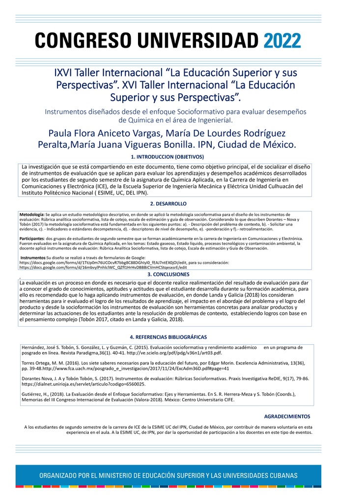 INSTRUMENTS DESIGNED FROM THE SOCIOFORMATIVE APPROACH TO EVALUATE CHEMISTRY PERFORMANCE IN THE ENGINEERING AREA.