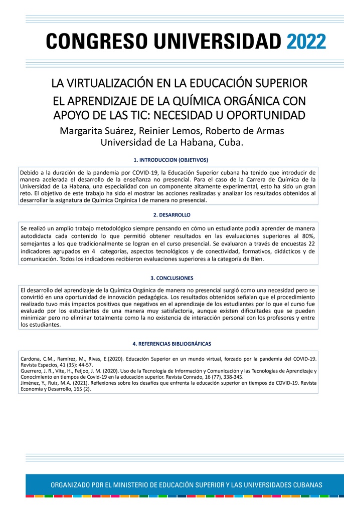 THE LEARNING OF ORGANIC CHEMISTRY WITH THE SUPPORT OF ICT: NEED OR OPPORTUNITY.