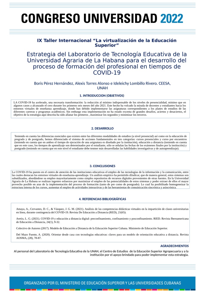 Strategy of the Educational Technology Laboratory of the Agrarian University of Havana for the development of the professional training process in times of COVID-19.