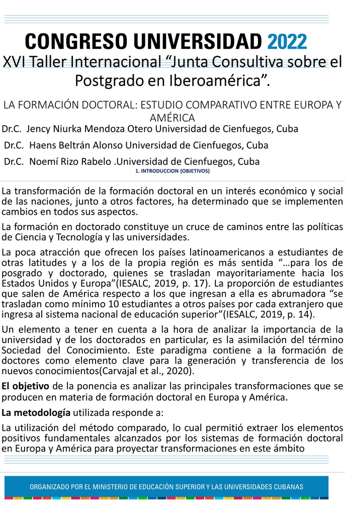 Doctoral training: comparative study between Europe and America