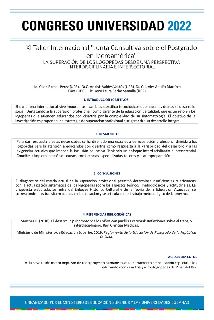 THE PROFESSIONAL IMPROVEMENT OF SPEECH THERAPISTS FROM AN INTERDISCIPLINARY AND INTERSECTORAL PERSPECTIVE