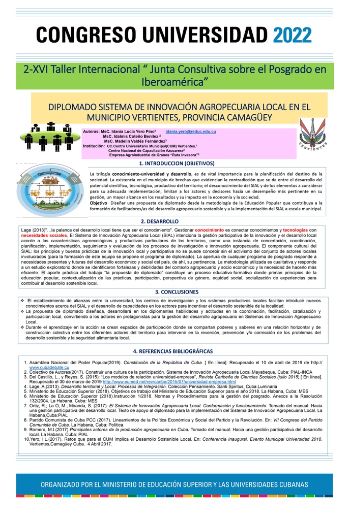 Diploma in the Local Agricultural Innovation System in the municipality Slopes, Camagüey province